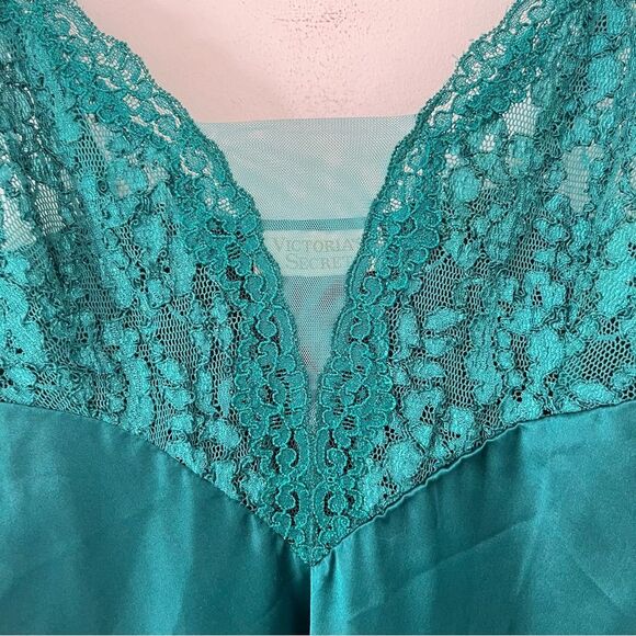 Victoria's Secret Gold Label Teal Negligee Lace Trim Night Dress Chemise Slip - Picture 8 of 12